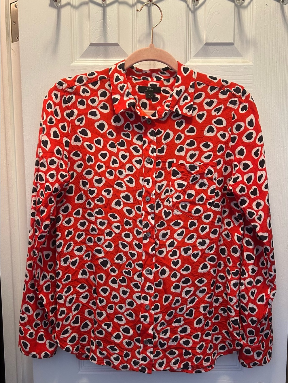 J. Crew Red Heart Pattern Collared Blouse | Size 4